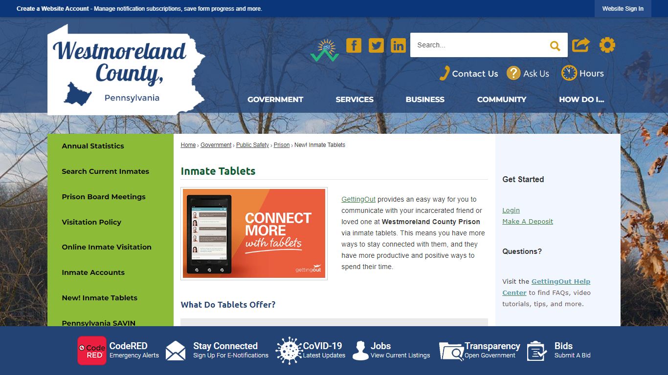 Inmate Tablets | Westmoreland County, PA - Official Website